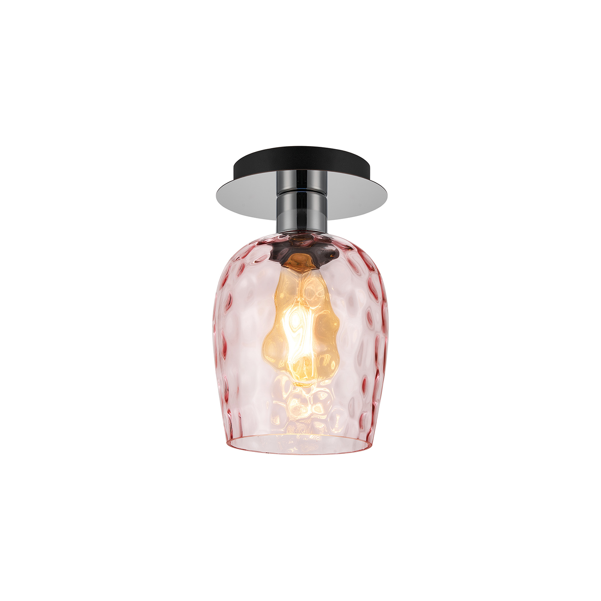 DK1339  Lori 15cm Round Ceiling Flush, 1 Light Flush Fitting E27, Polished Chrome/Pink Ripple Wine Shades